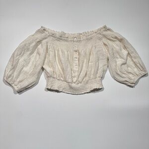 Stolen Hearts Womens White Off The Shoulder Cropped Top with Smocking Size Small